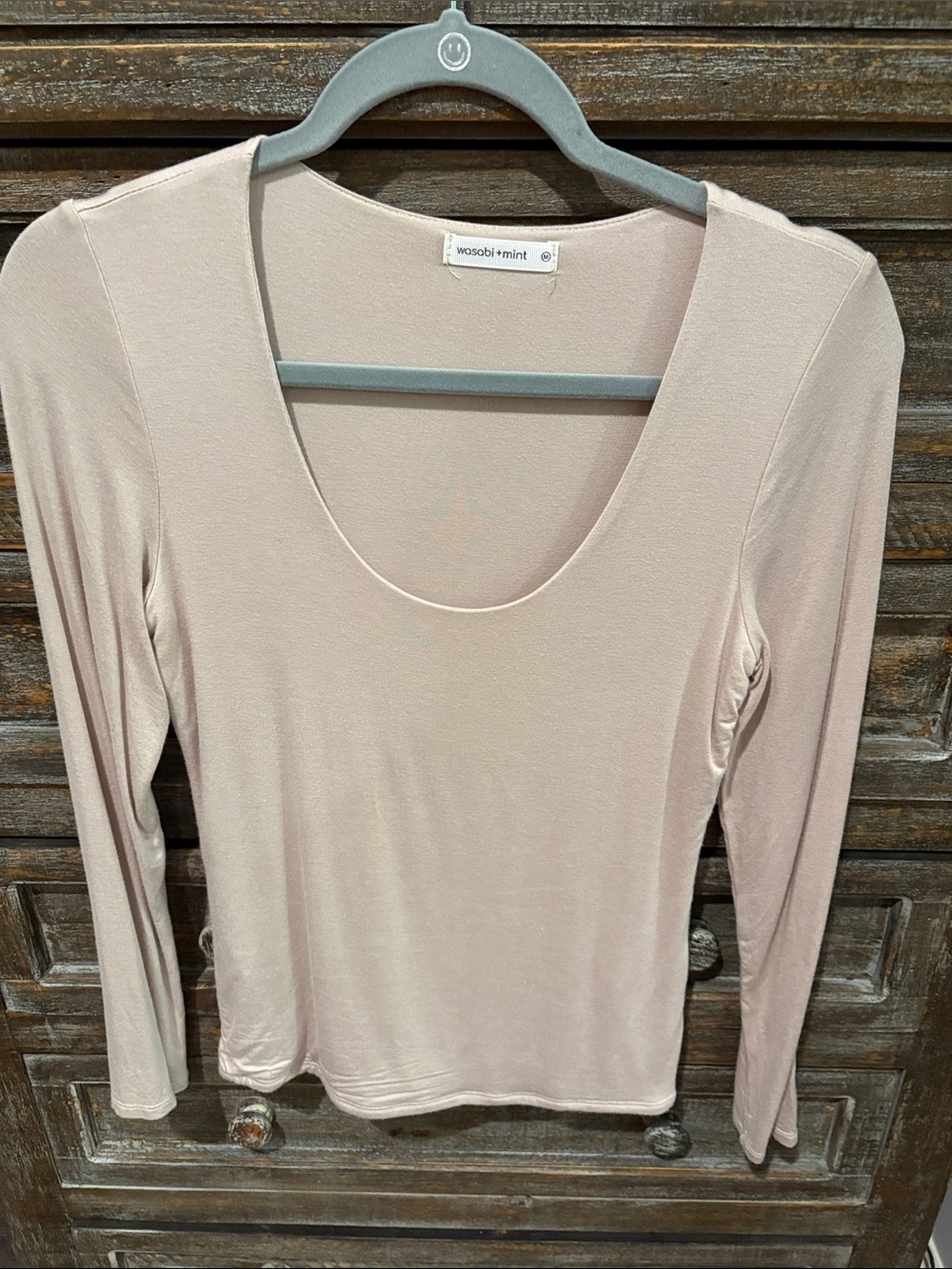 Wasabi + Mint Scoop Neck Long-Sleeve Tee in Blush Pink